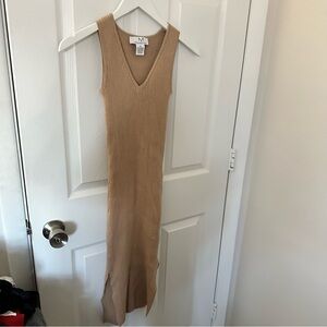 Tan Tank Top Ribbed Midi Dress
